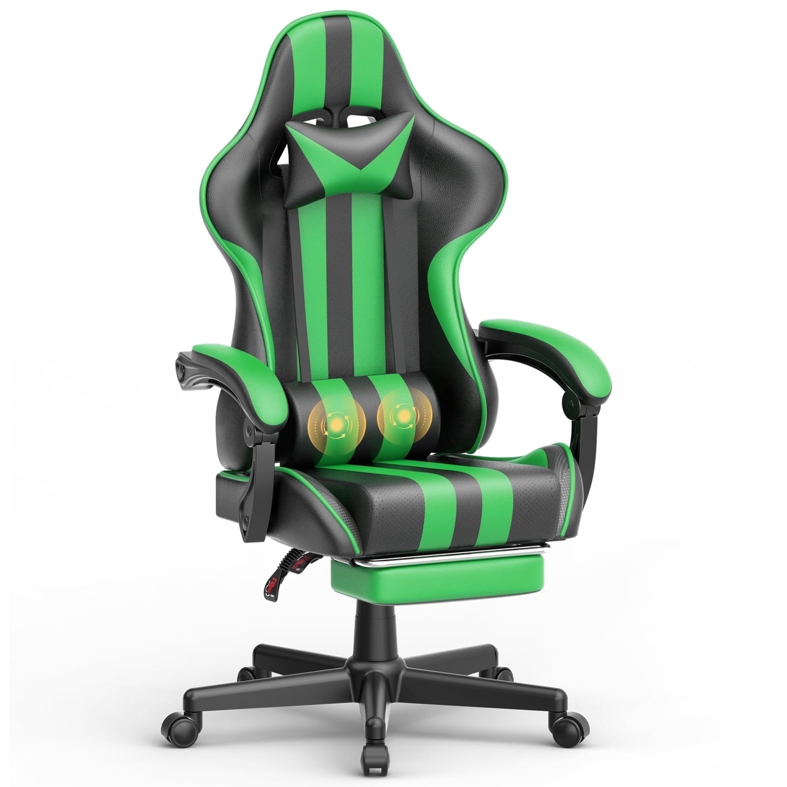 SOONTRANS Gaming Chair, Green Gamer Chair with Footrest, Reclining Office Chair for Adult, Reclining Sturdy Computer Chair with Massage Lumbar Chairs, Game Chairs in Clearance Gift Present