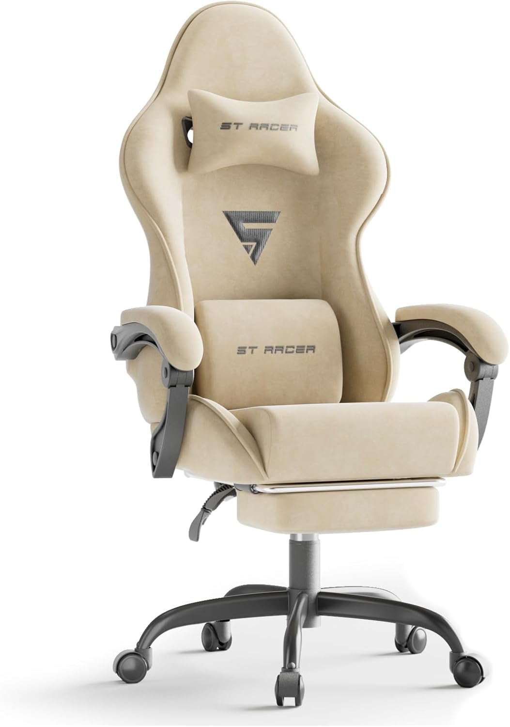 Ferghana Velvet Fabric Ergonomic Gaming Chair with Footrest and Massage ...