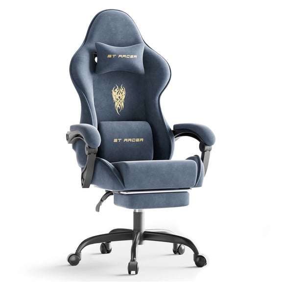 Lointain Velvet Fabric Gaming Chair with Footrest, Ergonomic Gamer Chair for Adult, Reclining Office Chair, High Back Compute Chair with Massage, Racing Video Game Chairs for Home Office (Green)