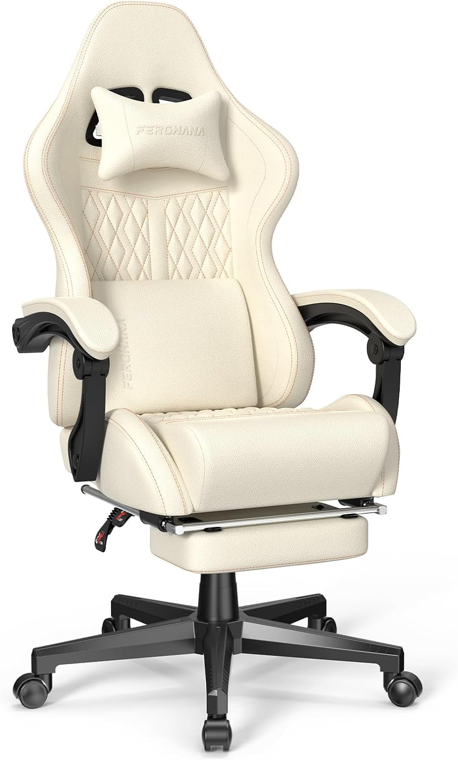 Massage Gaming Chair With Footrest - Ergonomic High Back Office Computer Chair, Reclining Racing Style, White - View #8