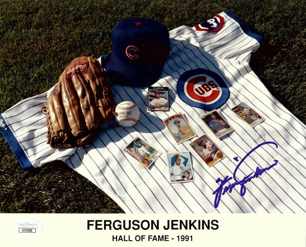 Autographed Ferguson Jenkins Chicago Cubs Pinstripe Baseball Jersey With JSA COA (Size XL)