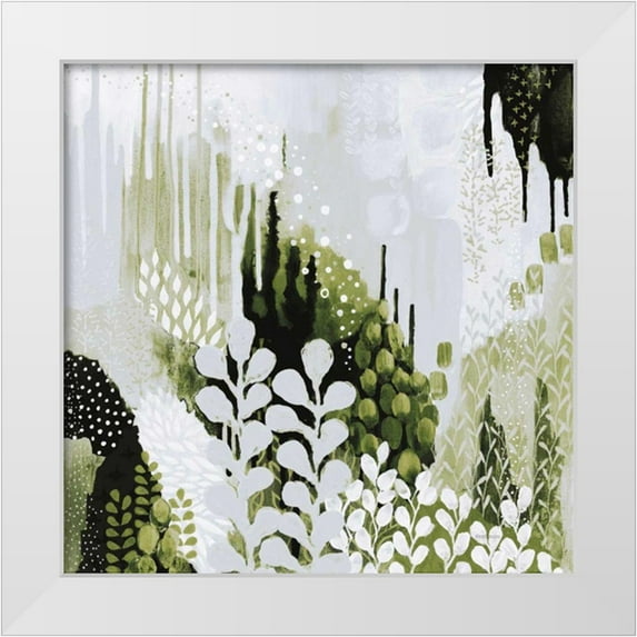 Ferguson, Kathy 20x20 White Modern Wood Framed Museum Art Print Titled - BW Forest II with Green