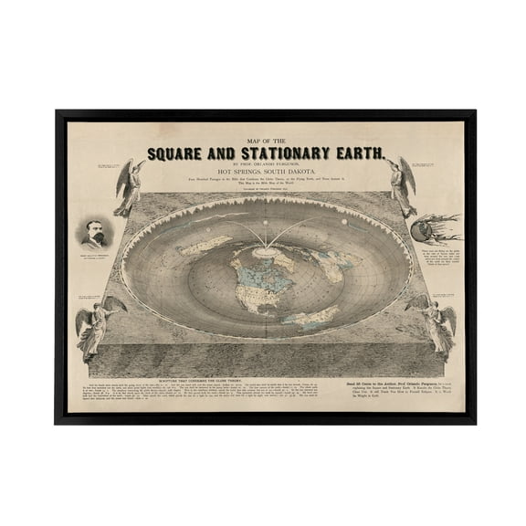 Ferguson Vintage World Map Flat Earth Black Framed Canvas Wall Art Print 12X16"