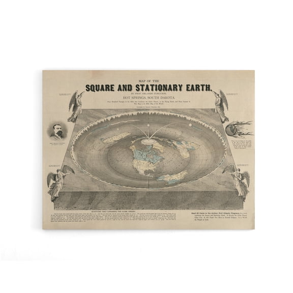 Ferguson Vintage World Map Flat Earth Canvas Wall Art Print 24X32"