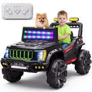 Ferhtm 12V Kids Electric Ride-On Car, Battery Powered Vehicle w/ LED Lights & Bluetooth Music for Boys Girls Ages 3-8