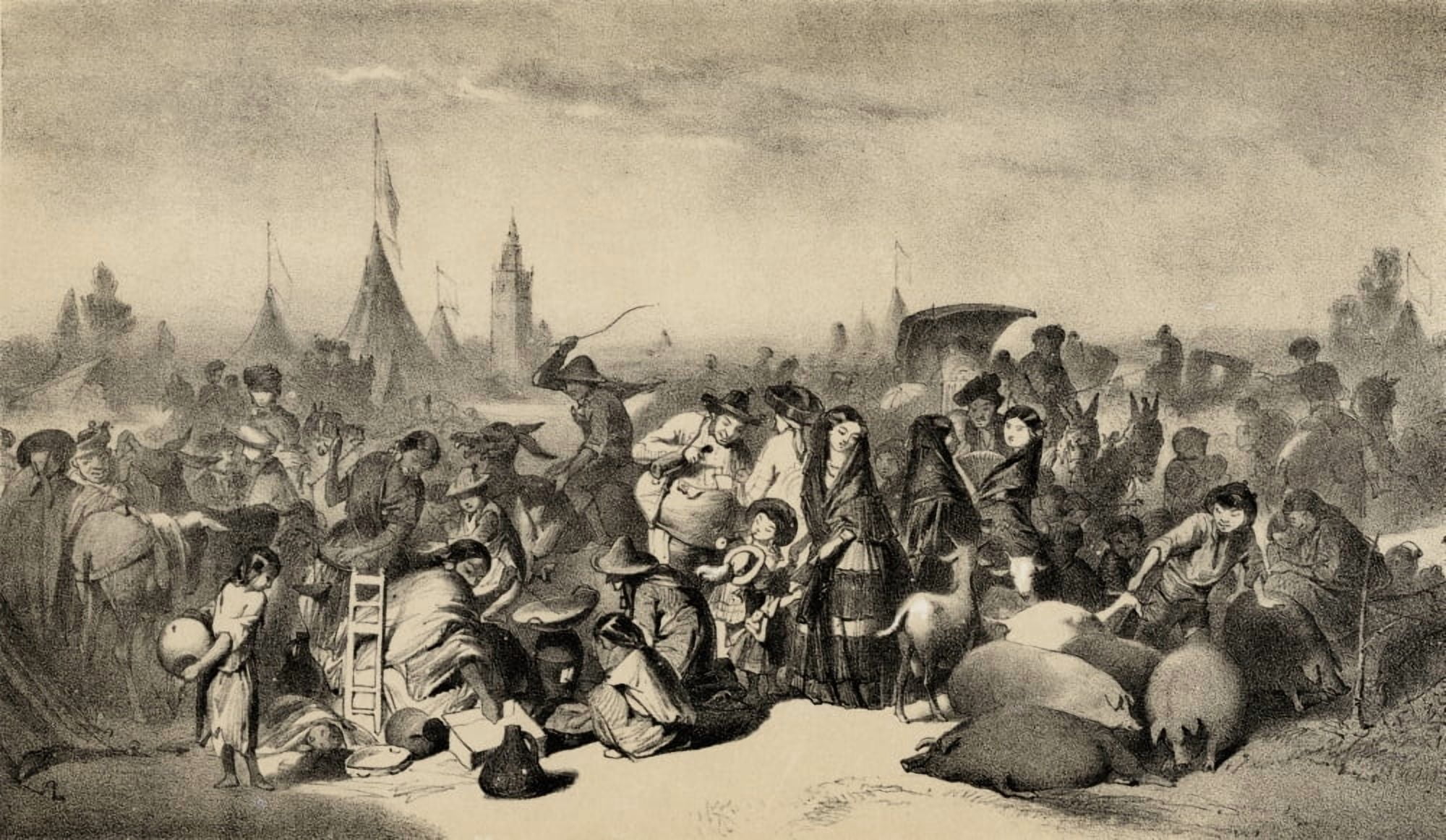 Feria Seville Spain 19Th Century Lithograph By Dickinson Brothers Canvas Art - Ken Welsh Design Pics (38 x 22)