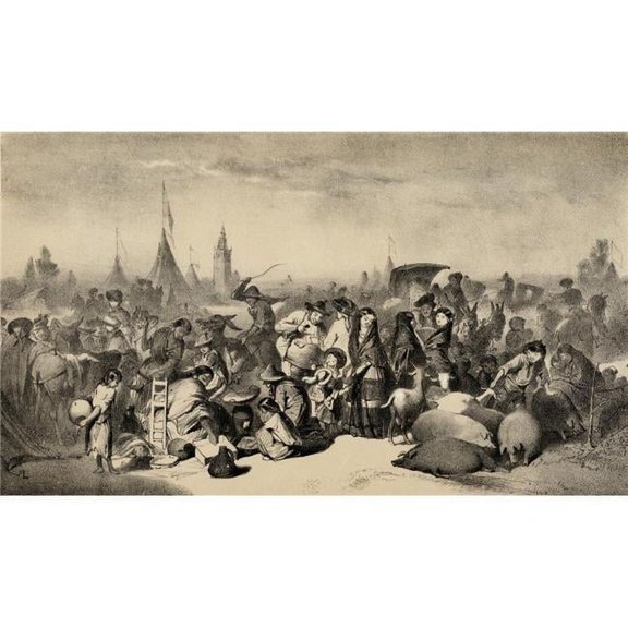 Feria Seville Spain 19th Century Lithograph by Dickinson Brothers Poster Print, 19 x 11