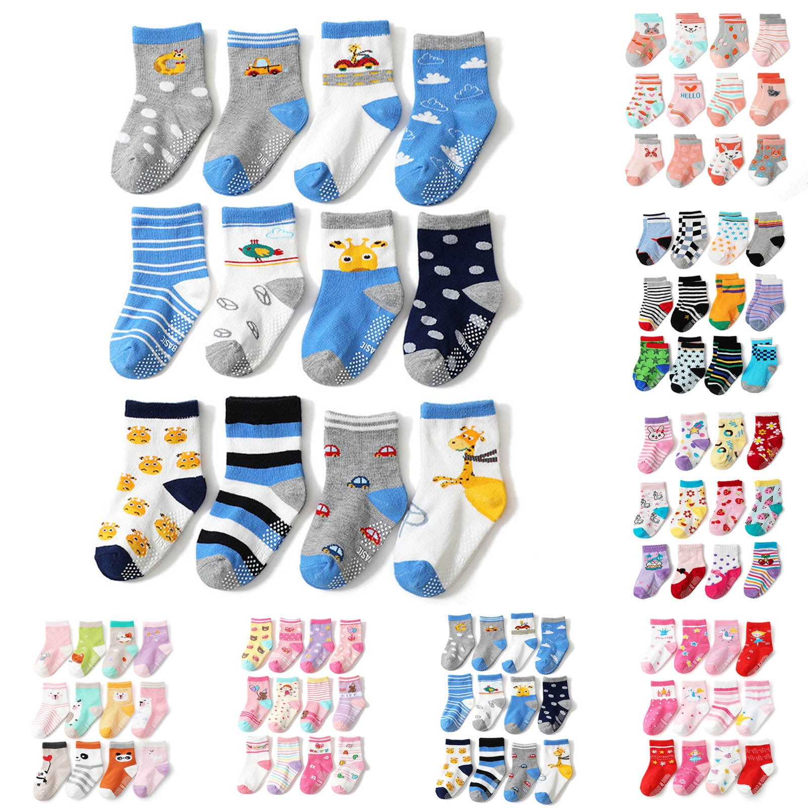 Ferjadq 12 Pair Slip Floor Socks Boys and Girls Cartoon Non‑Slip ...