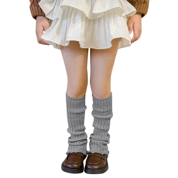 Ferjadq 3T-14T Little Girls Solid Ruched Knit Leg Warmers Over Calf Loose Socks for Skirt Outfits Grey,3-14 Years