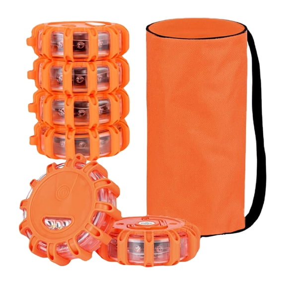 Ferjadq 6 Pack LED Road Flares Emergency Roadside Lights Safety Flashing Warning Beacons Disc Warning Flare Kit with Hook Base