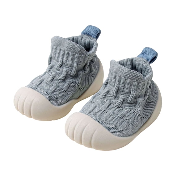Ferjadq Baby Sock Shoes Soft Rubber Sole Non Slip Knit Upper Indoor Outdoor Learning Walk Socks for Infant Blue,2-3 Years