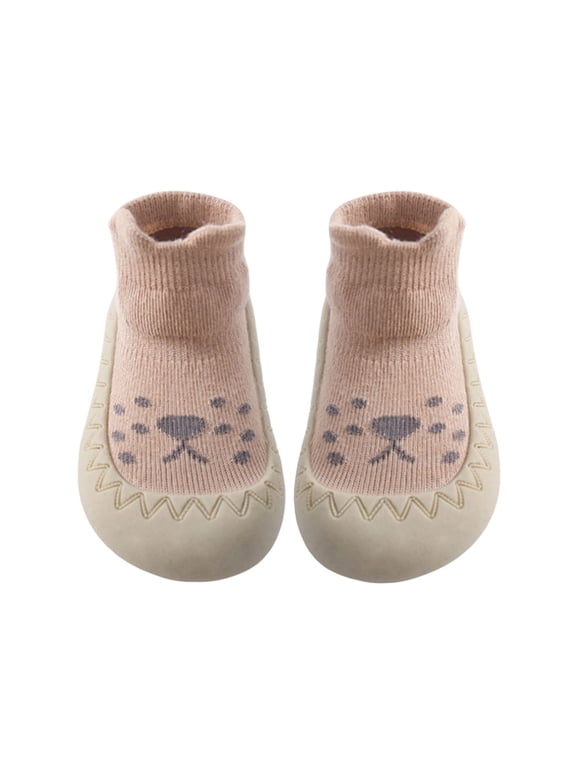 Baby Sock Shoes Soft Rubber Sole Non Slip Knit Upper Indoor Outdoor Learning Walk Socks for Infant Coffee,6-12 Months