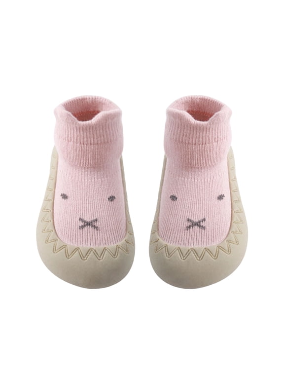 Baby Sock Shoes Soft Rubber Sole Non Slip Knit Upper Indoor Outdoor Learning Walk Socks for Infant Pink,6-12 Months