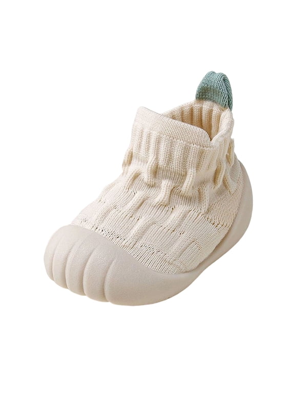 Baby Sock Shoes Soft Rubber Sole Non Slip Knit Upper Indoor Outdoor Learning Walk Socks for Infant White,12-18 Months