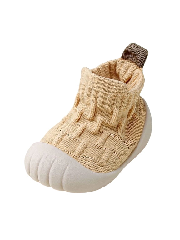 Baby Sock Shoes Soft Rubber Sole Non Slip Knit Upper Indoor Outdoor Learning Walk Socks for Infant Yellow,18-24 Months