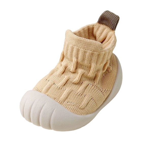 Ferjadq Baby Sock Shoes Soft Rubber Sole Non Slip Knit Upper Indoor Outdoor Learning Walk Socks for Infant Yellow,6-9 Months