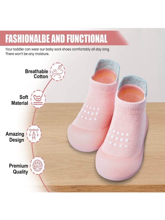 Infant Toddler Floor Socks Baby Knit Upper Non‑Slip Sole Sock Shoes for Indoor Learning Walk Wear Pink,22
