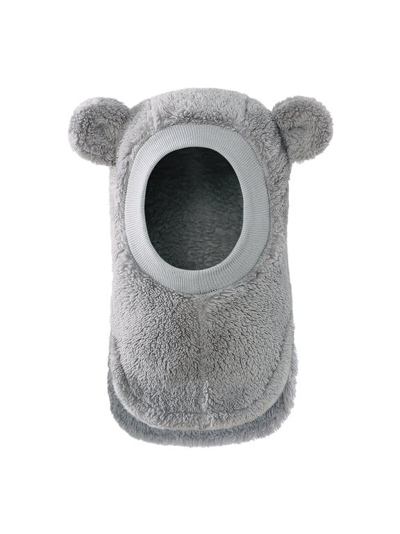 Kids Windproof Shell Balaclava Hat Fleece Lined Face Cover Drawstring Winter Hood Hats Grey,6-36 Months
