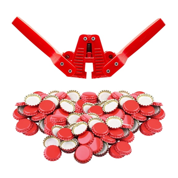 Fermentaholics Beer Bottle Capper & Lid Set Double Wing Capping Tool & 144 Red Crown Caps For Bottling Drinks at Home Fits Standard Beer Bottles, Homebrew, 12 oz & Bombers with 26mm Opening