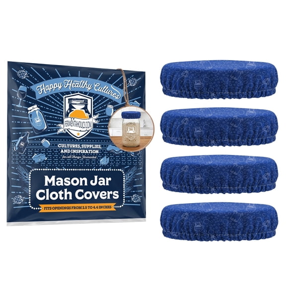 Fermentaholics Breathable Mason Jar Cloth Covers for Fermentation  Breathable Reusable Elastic Covers for Sourdough Starter, Kombucha, Kefir & Ginger Bug, Fits 23.75 in Openings, Blue 4 Pack