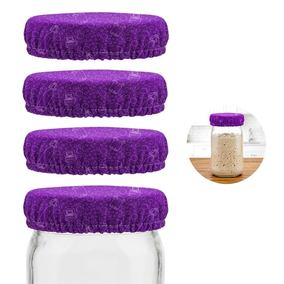 Fermentaholics Breathable Mason Jar Cloth Covers for Fermentation  Breathable Reusable Elastic Covers for Sourdough Starter, Kombucha, Kefir & Ginger Bug, Fits 23.75 in Openings, Purple 4 Pack