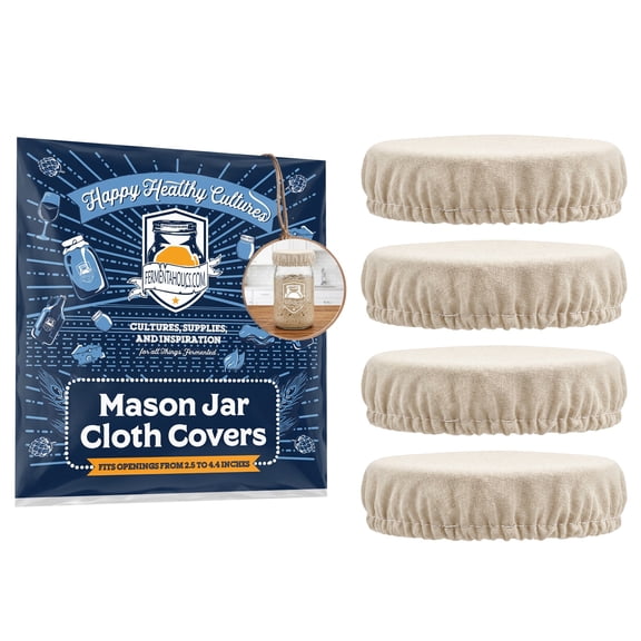 Fermentaholics Breathable Mason Jar Unbleached Muslin Cloth Covers for Fermentation  Reusable Elastic Covers for Sourdough Starter, Kombucha, Kefir & Ginger Bug, Fits 23.75 in Openings, 4 Pack