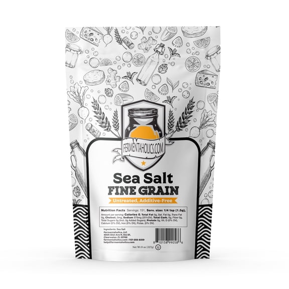 Fermentaholics Sea Salt 8 oz Fine Grain | Untreated, Additive-Free for Fermentation & Brining