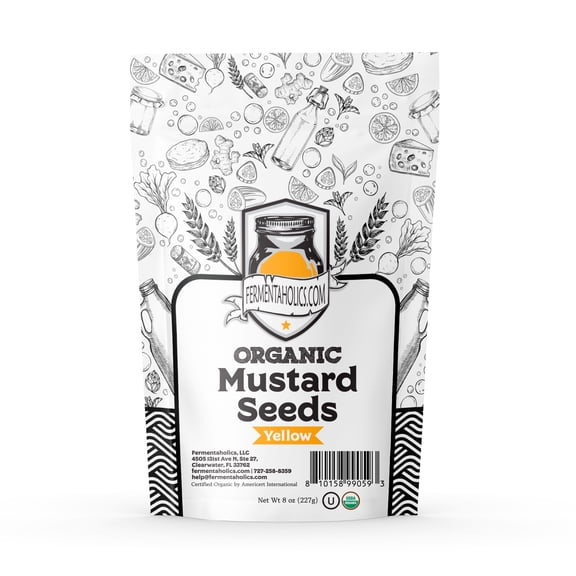 Fermentaholics Organic Yellow Mustard Seeds, 8 oz - Whole Seed, Bold, Spicy Flavor for Fermentation, Pickling, Curries & Spice Blends - Certified Organic