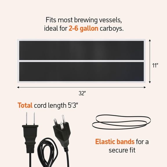 Fermentation Carboy Warmer with Thermostat for Temperature Control - Electric Heat Pad Belt for Home Brewing & Kombucha - Fits 2 to 8 Gallons