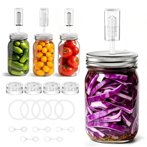 Fermentation Kit for Wide Mouth Mason Jars 4,Fermentation Kit with 4 Fermentation Lids,4 Glass fermentation Weights,4 Airlocks for Fermenting,5 Silicone Rings,Pickling kit(Jar Not Included)