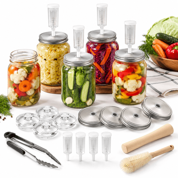 Fermentation Kit for Wide-Mouth Mason Jars with Lids, Weights, and Cleaning Tools