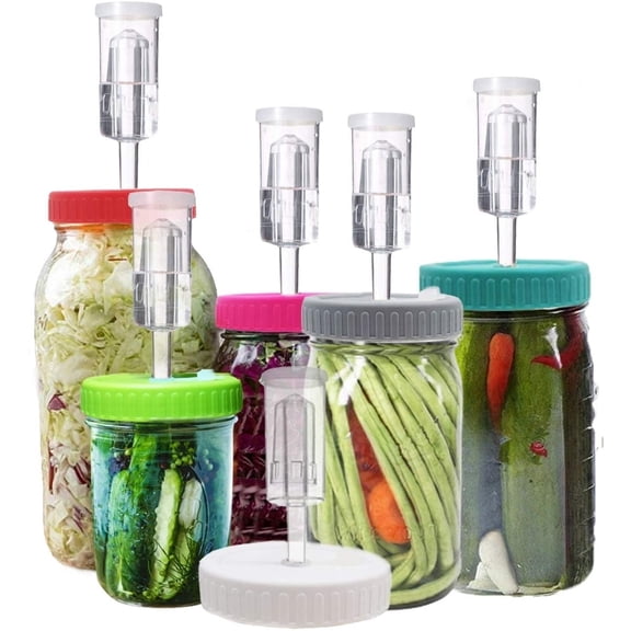 Fermentation Lids, 6 Set Fermentation Kit for Wide Mouth Jars, 6 Stainless Steel Fermenting Lids with 6 Silicone Grommets, 6 Airlocks, 6 Silicone Rings(Jars Not Included)