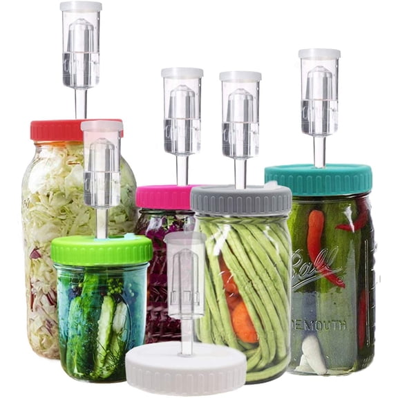 Fermentation Lids, Fermentation Kit for Wide Mouth Jars, 6 Set Plastic Fermenting Lids with 6 Airlocks, 6 Silicone Grommets, 6 Silicone Rings(Jars Not Included)