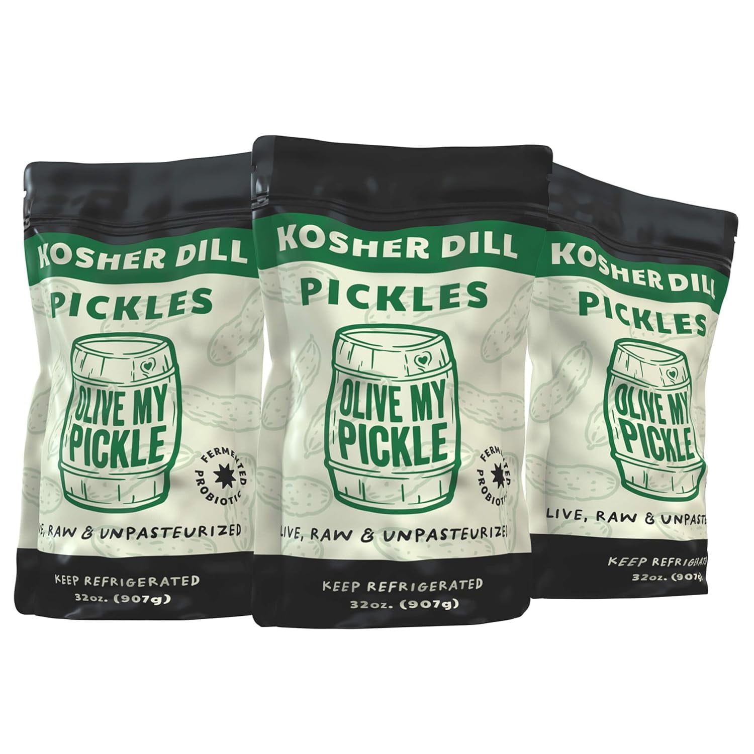 Fermented Dill Pickles 3Pack Gut Health Support with & Digestive Enzymes