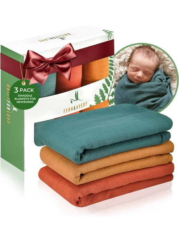 Fern & Avery Muslin Swaddle Blankets - Receiving Blankets - Baby Blankets - 3-Pack, 47" x 47" (Forest)