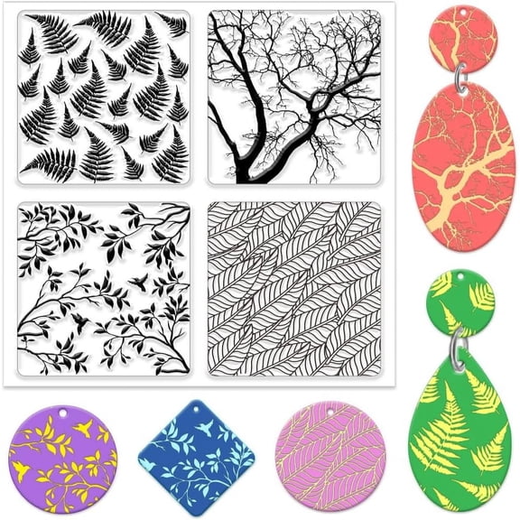 Fern Branches Leaves Polymer Clay Texture Sheets Plants Clay Modeling Pattern Pad Clay Mat for DIY Jewelry Making Craftwork and Printing Patterns Polymer Clay Earrings Tools 5.5x5.5Inch for DIY