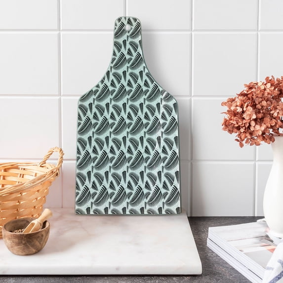 Fern Cutting Board, Monochrome Tropical Bunch of Leaves Pattern Summer Season Illustration Hawaiian, Decorative Tempered Glass Cutting and Serving Board, in 3 Sizes, by Ambesonne