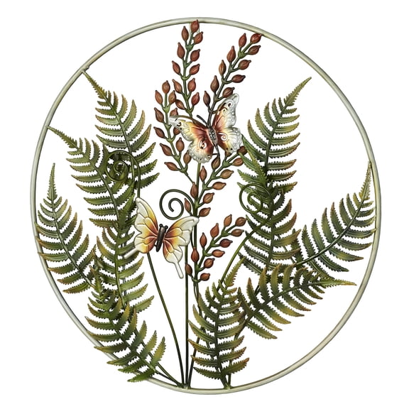 Fern Leaf Nature Metal Wall Sculpture with Handpainted Green, Brown, Ivory, and Gold Tones