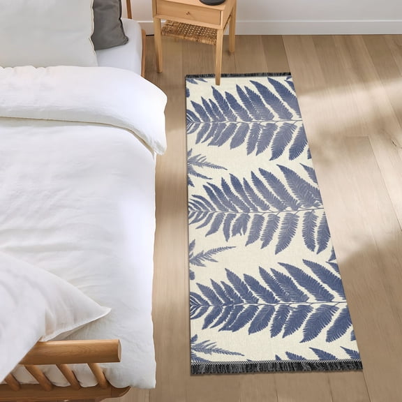 Fern Leaves Elegant Bedside Runner Rug 2'x 6' Non Slip Carpet Floor Mat Area Rug