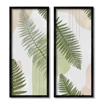 Fern Leaves Pastel Geometric Botanical & Floral Graphic Art Black Framed Art Print Wall Art, Set of 2