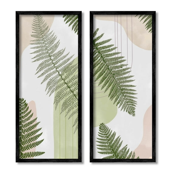 Fern Leaves Pastel Geometric Botanical & Floral Graphic Art Black Framed Art Print Wall Art, Set of 2
