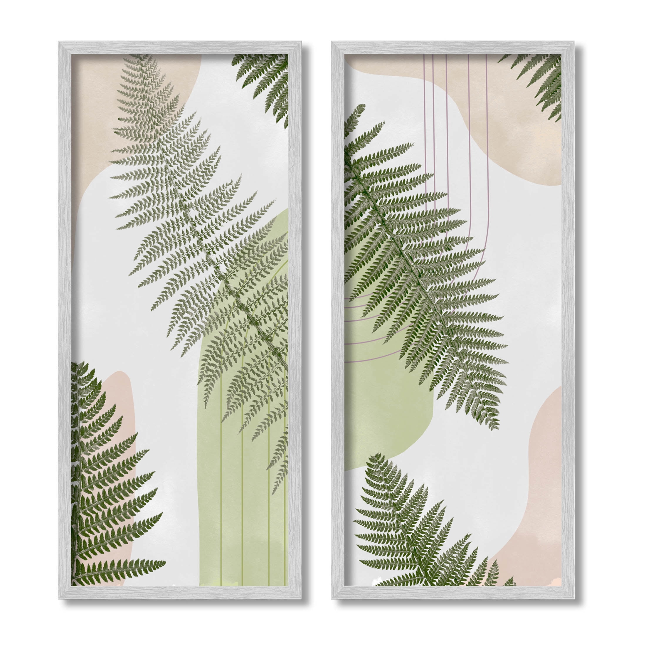 Fern Leaves Pastel Geometric Botanical & Floral Graphic Art Gray Framed Art Print Wall Art, Set of 2