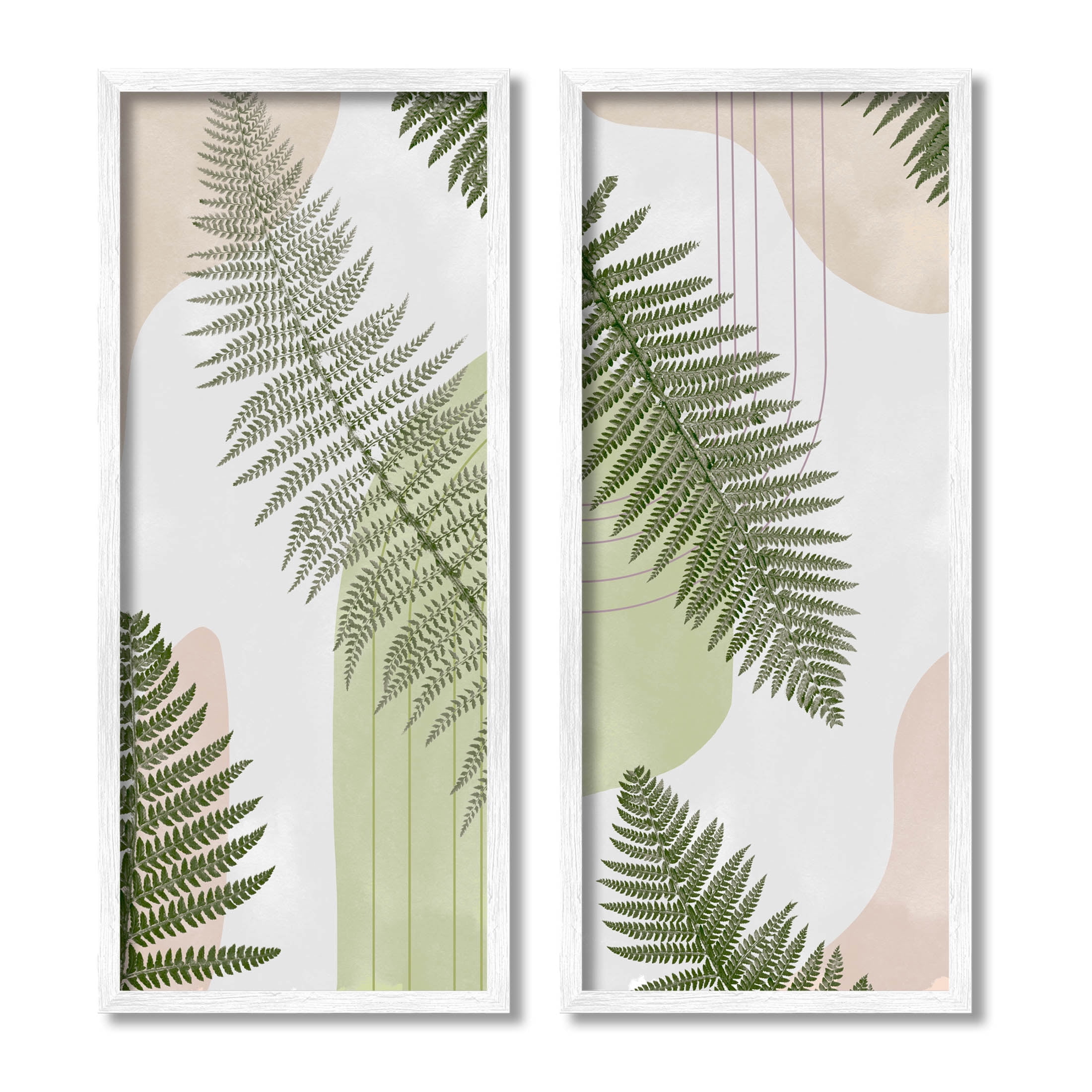 Fern Leaves Pastel Geometric Botanical & Floral Graphic Art White Framed Art Print Wall Art, Set of 2
