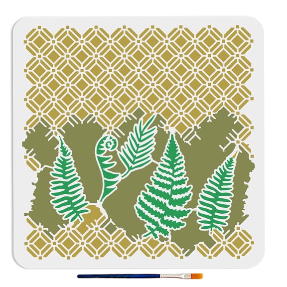 Fern Pattern Stencil 11.811.8inch Large Tropical Leaves Geometric Pattern Template with Paint Brush Reusable Leaf Wall Stencil Art Crafts