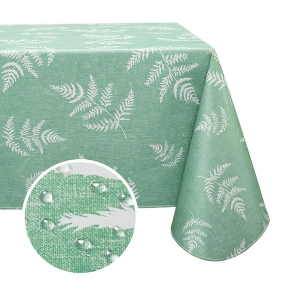 Fern Pattern Vinyl Tablecloth with Flannel Backing - 52×52/52×70/60×60 Inch, Waterproof Oil-Proof Wipeable Table Cover for Indoor & Outdoor