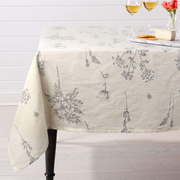 Fern Print Cotton Linen Tablecloth Rustic Garden Natural Botanical Decorative Table Cover for Kitchen Dining Spring Summer Picnic Indoor Outdoor Use (Rectangle/Oblong, 60x 70 Inch, Linen)