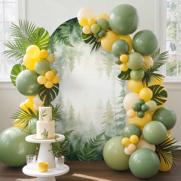 Fern Thicket Arch Backdrop Cover, 4FT, Misty Forest Greenery Botanical Sage Green Layered Ferns Spandex Arch Covers Double-Sided Backdrop for Wedding Birthday Party Photo Background Decoration