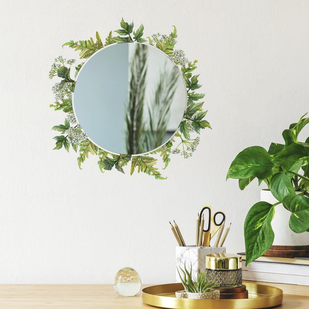 Green Fern Circle Mirror with Peel and Stick Decals