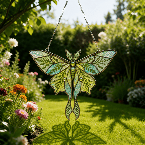 Fern Wing Moth Acrylic Suncatcher Window Hanging Gift for Mom or Garden Lovers