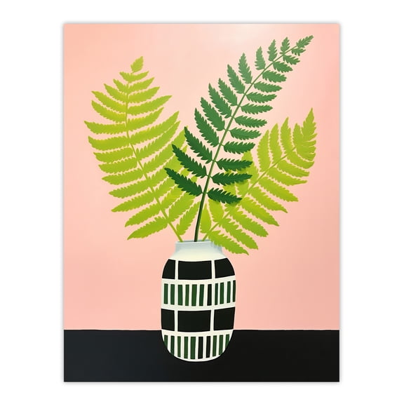 Fern in Vase Baby Pink Green Plant Fronds Oil Painting Unframed Wall Art Print Poster Home Decor Premium